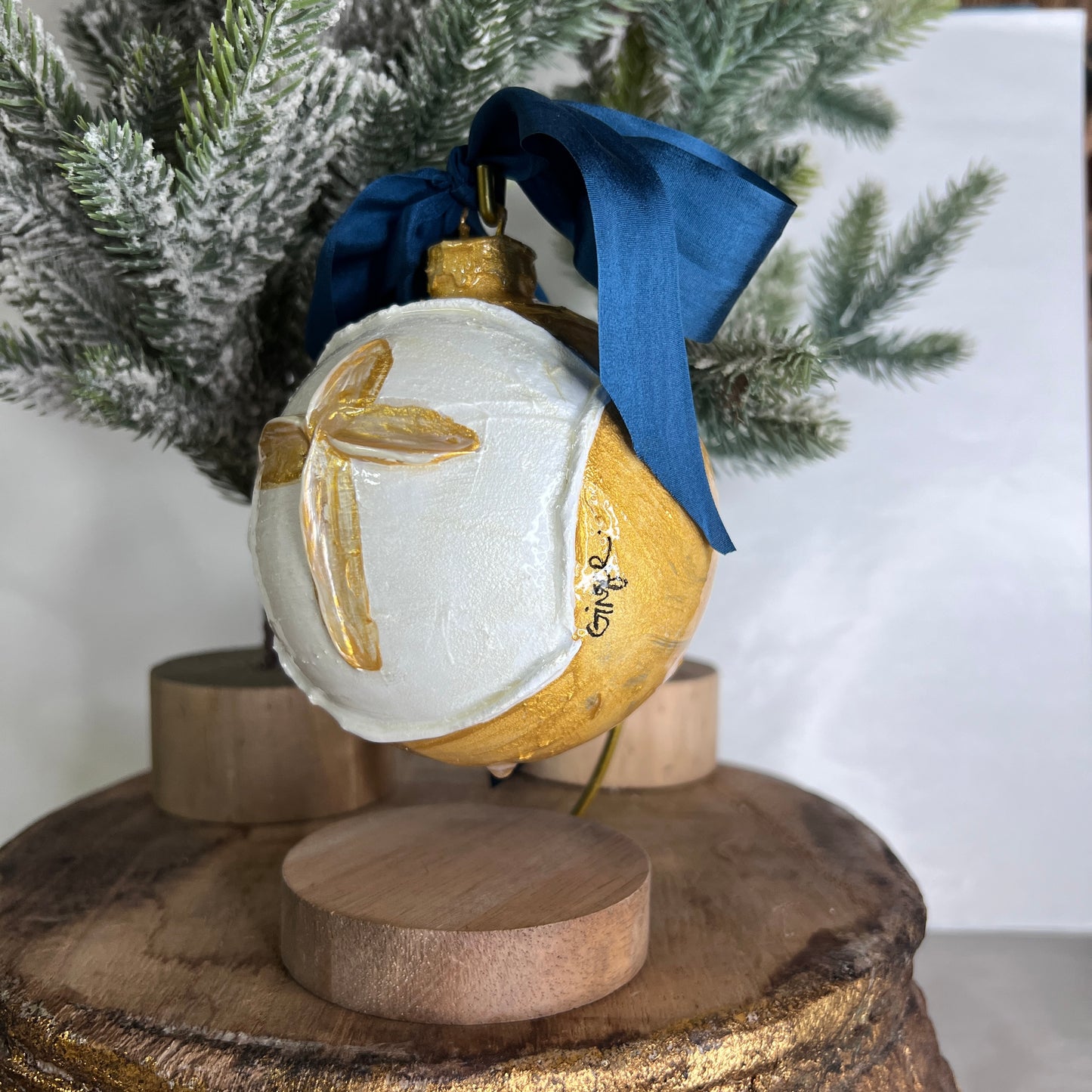 Gold on White on Gold Ball Ornament