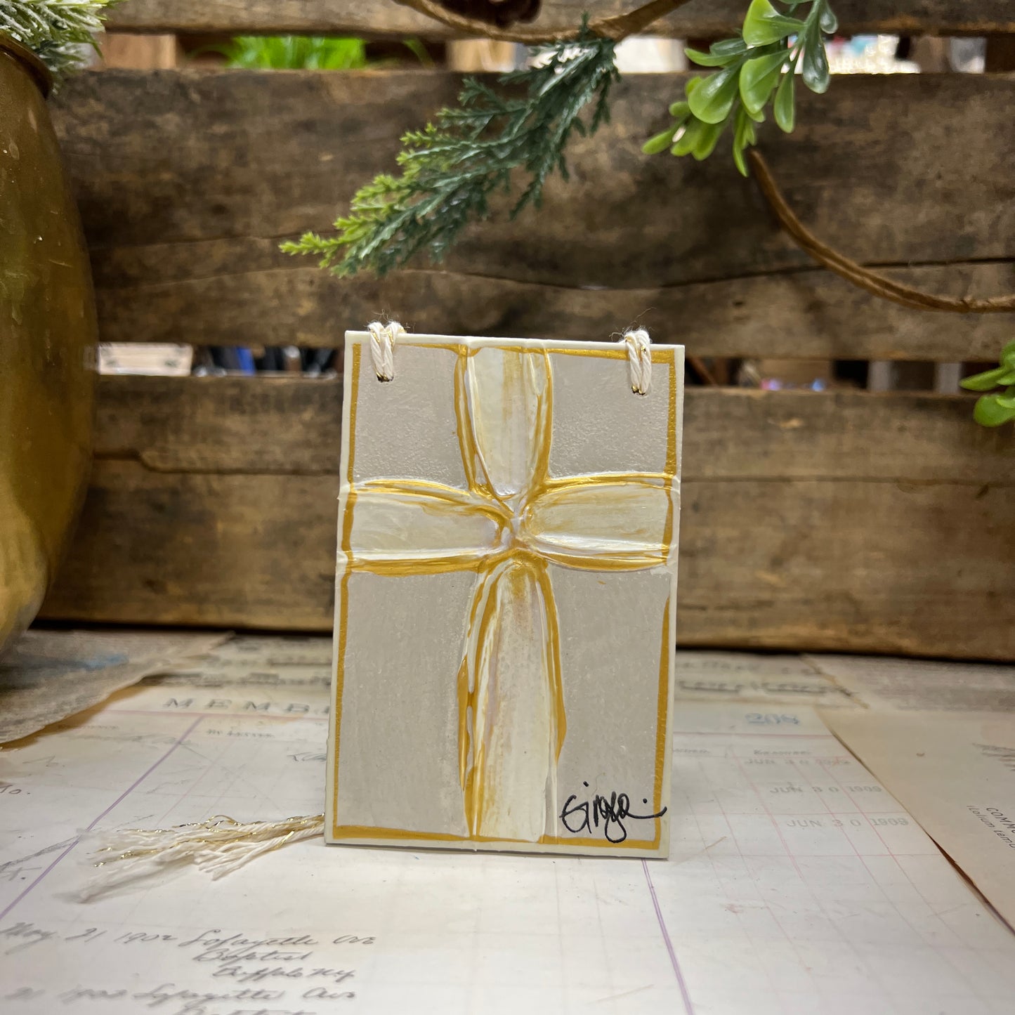 Blessed Be Cross Canvas Ornament