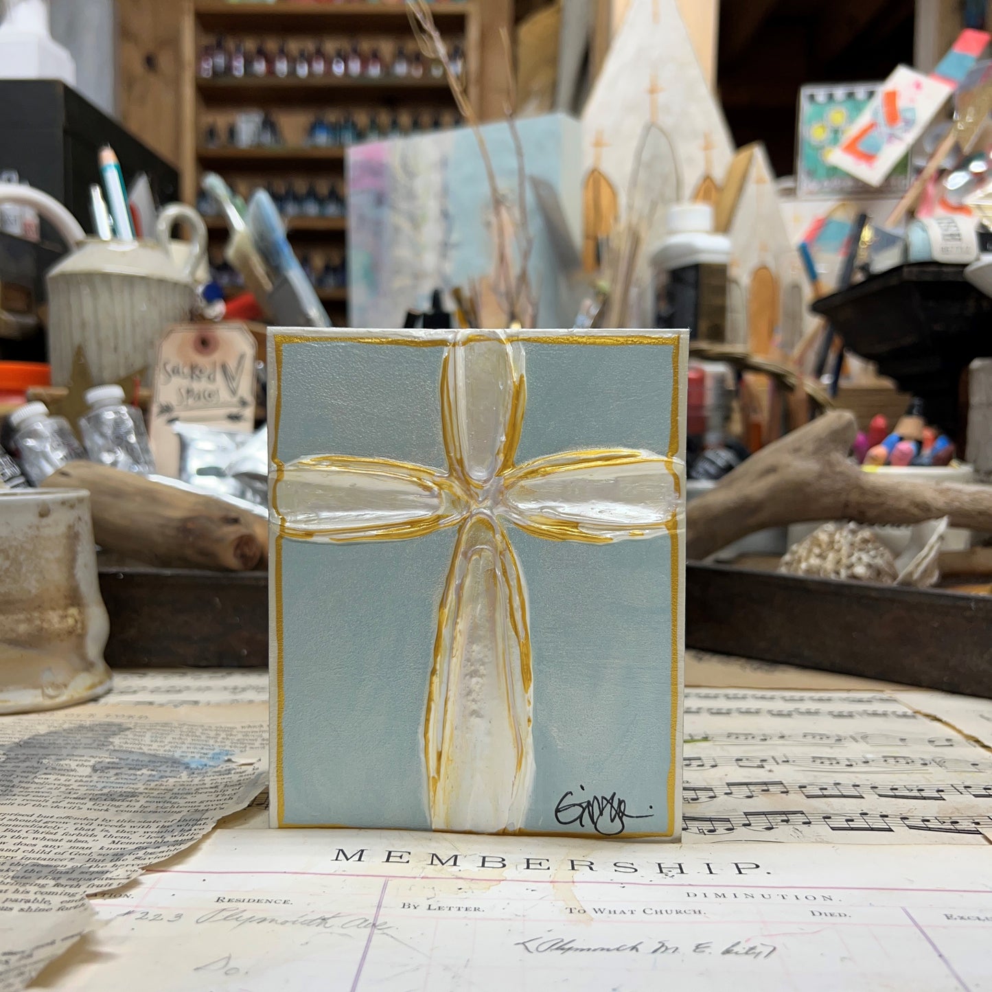 Blessed Be Cross Robins Egg Blue