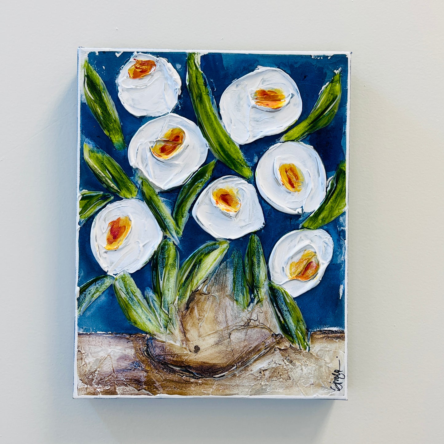 White Flowers on Navy
