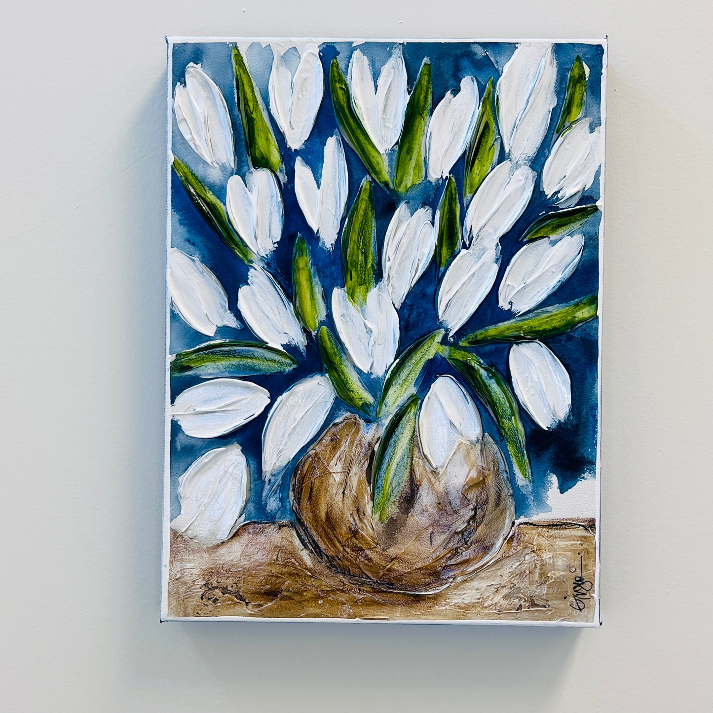 White Flowers on Navy