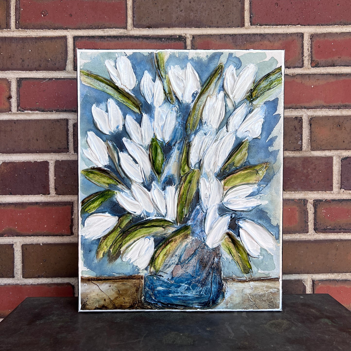 White Flowers on Navy