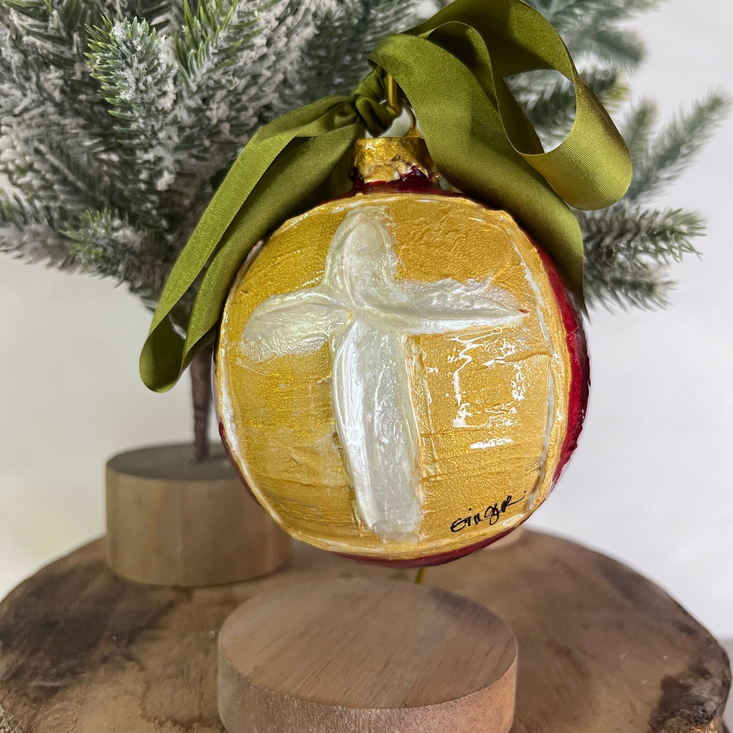 White on Gold on Red Cross Ball Ornament