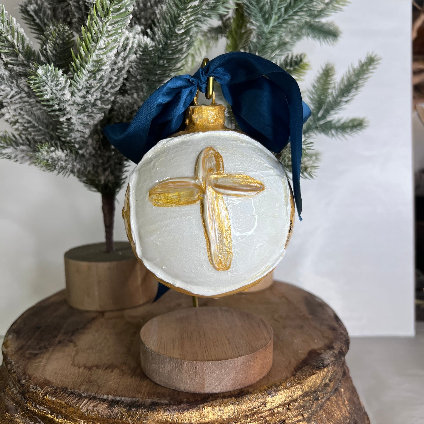 Gold on White on Gold Ball Ornament
