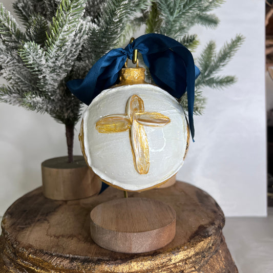 Gold on White on Gold Ball Ornament