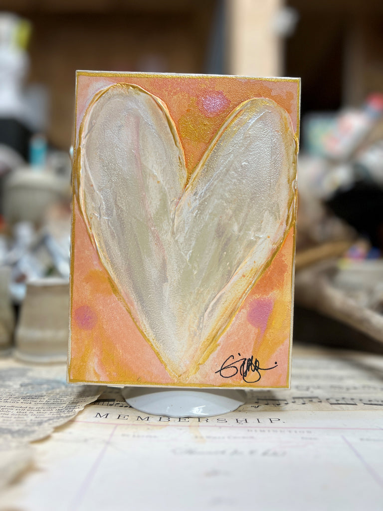 Peach Heart on Wood Canvas